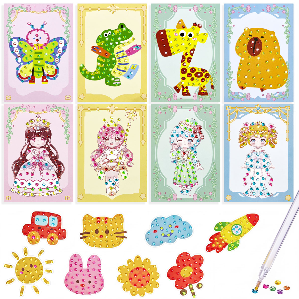 Art Craft Activities - ชุดอุปกรณ์งานฝีมือ DIY 16 ชิ้น ชุดเพชรระบายสีตามตัวเลข สร้างสรรค์สติกเกอร์ของคุณเอง